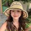 Handmade Weave Crochet Hat Summer Fisherman Caps Fashion Straw Bucket Cap  Girls