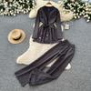 2026 Fall/Winter Lace-Up Casual Stand Collar Knitted Cardigan and High-Waisted Wide-Leg Pants Knitted Two-Piece Set for Women Tracksuit Women