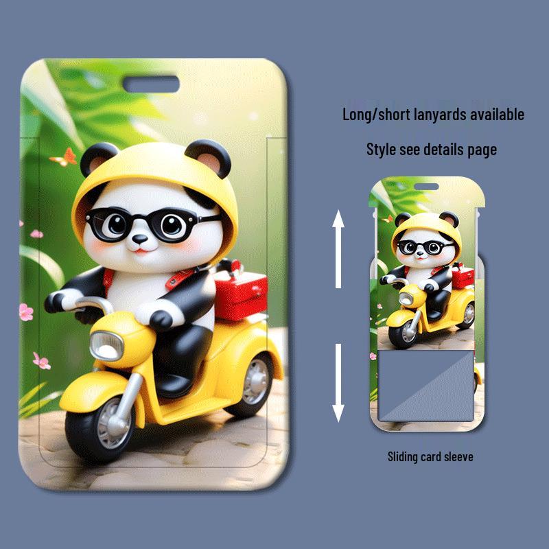 Cartoon Panda ID Card Holder - Plastic Slide Cover for Student and Work Access Cards