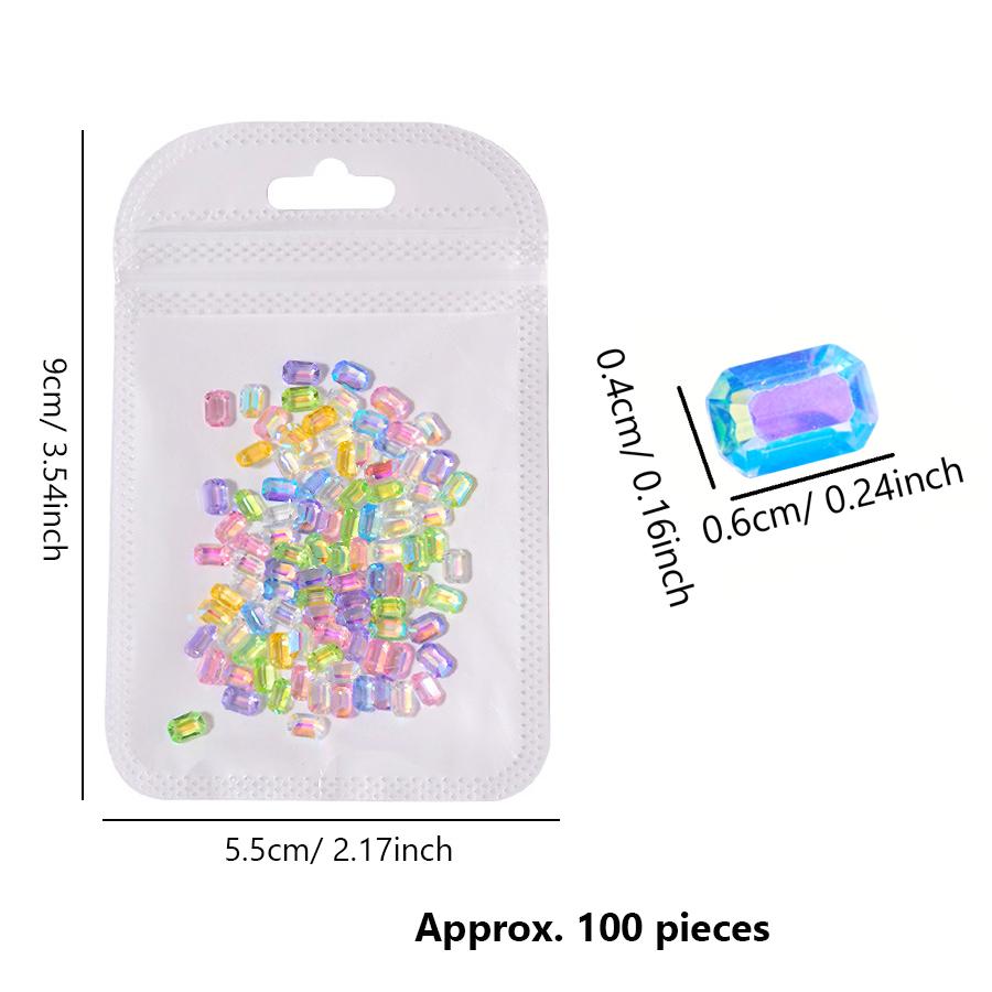 100Pcs Aurora Mixed Color Rhinestones, Holographic Ice Cube Hearts Nail Art Decorations for Dazzling Manicures
