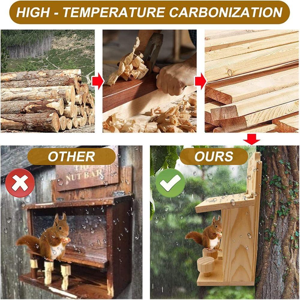 Wooden Squirrel Feeder Hanging Pet Food Dispenser Bird Raising Tool Hamster Feeding Box Courtyard