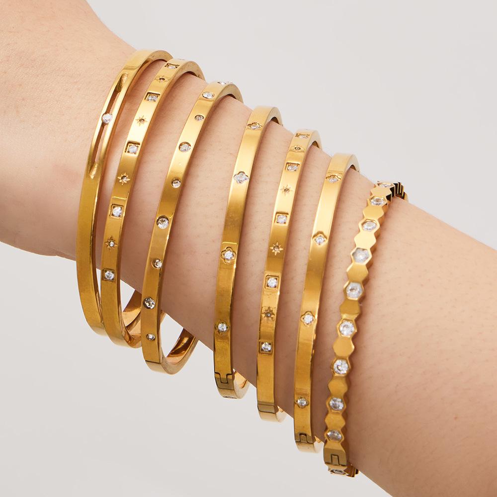 18k Gold-Plated Stainless Steel Bracelet with Micro-Inlaid Zirconium - Versatile, Luxurious & High-Quality Design