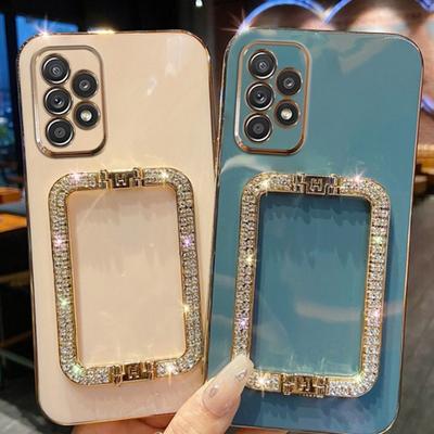 3D Crystal Square Holder Plating Phone Case for Samsung S23 Ultra S 23 Plus Glitter Rhinestones Diamond Stand Case for Galaxy A14 A54 A04 A 34 5G