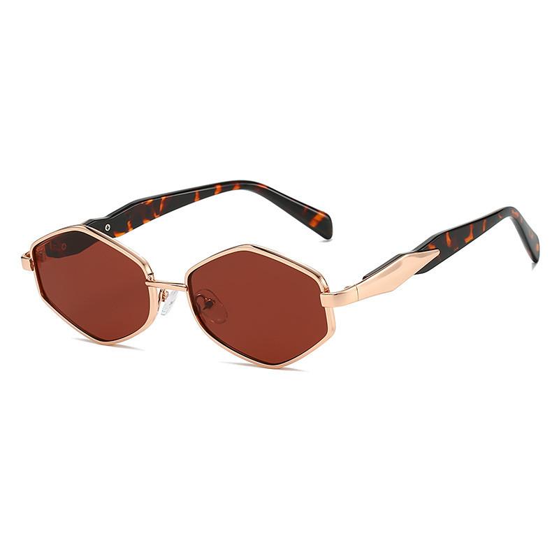 Stylish Hexagon Sunglasses With Metal Frame Uv400 For Fashionable Outdoor Activities GoldFrameRedLens