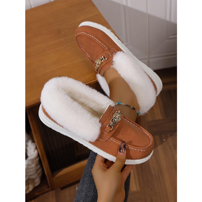 Metal Chain Plus Size Warm Cotton Shoes 2025 Winter Women's Fleece Sports Comfortable Beanie Shoes
