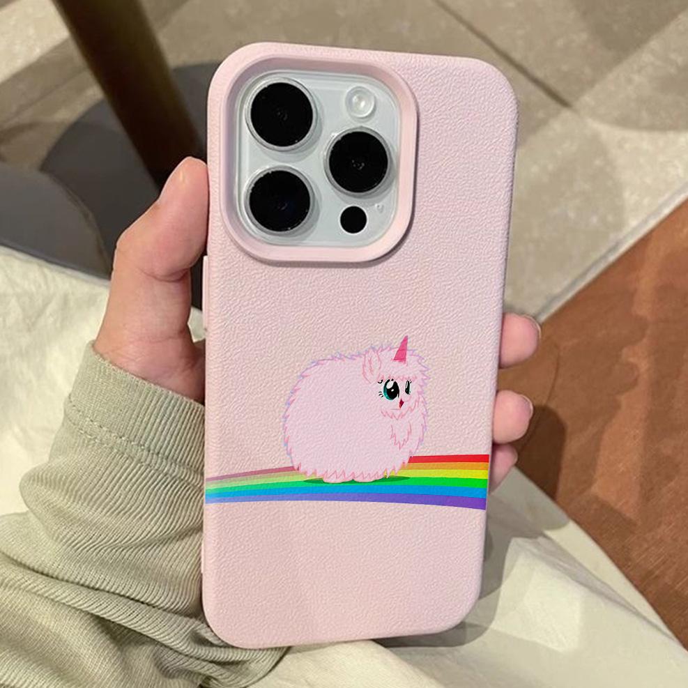 Cartoon Furbys Litschi-Leder-Muster Handyhülle Für iPhone 17 16e 16 15 14 13 12 11 Air Pro Max Plus X XR XSMax Stoßfest