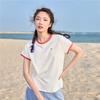 Giordano Women's Embroidered Contrast Edge Round Neck Cotton T-Shirt