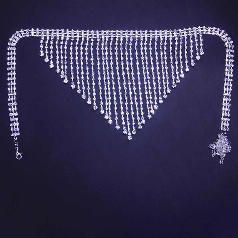 

Европейская и американская мода, цепочка на талию и тело с кисточками из стразов для женщин - аксессуар для вечеринки в ночном клубе серебряный