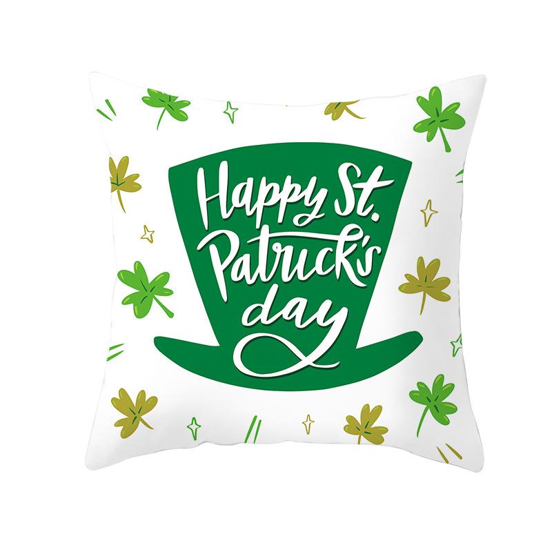 Home St. Patrick's Day Green Peach Velvet Cushion Cover National Day Four-Leaf Clover Cushion Cover
