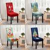 Festive Christmas Chair Cover Full Protection Stylish Cartoon Printed Dining Chair Set
