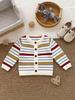 Korean Style Boys' 100% Cotton Knit Cardigan - Unisex Striped Sweater for Spring & Autumn