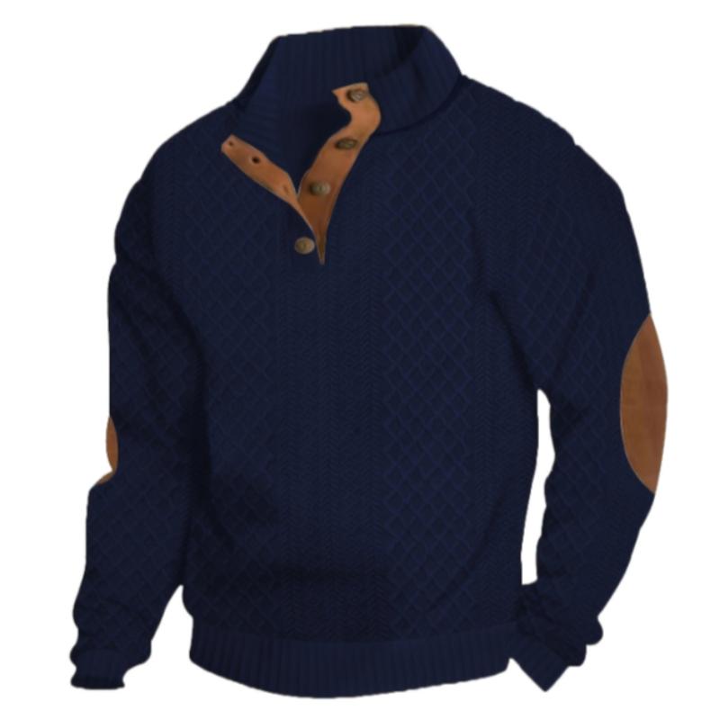 Spring and Autumn Men's Clothing Men's Stand Collar Long Sleeve Casual Outdoor Sweatshirt Jacquard Sweater