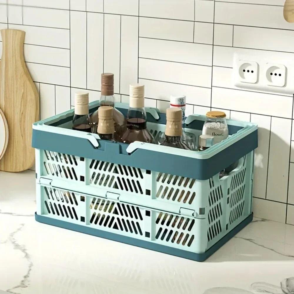 Plastic Folding Storage Basket with Handle Foldable Storage Box For Kitchen and Camping