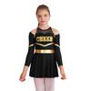 Complete Cheerleading Outfit for Girls: Contrast Color Long Sleeve Leotard Dress Featuring Cold Shoulder & Keyhole Back Detail