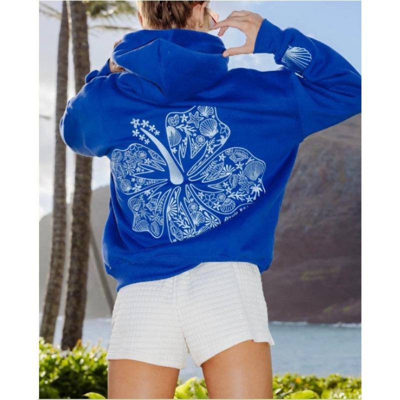 European Coconut Embroidered Drop Shoulder Hoodie