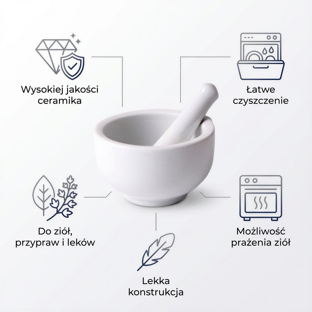 White Ceramic Mortar 8 Cm With Pestle 2 Pieces For Spices Dishwasher