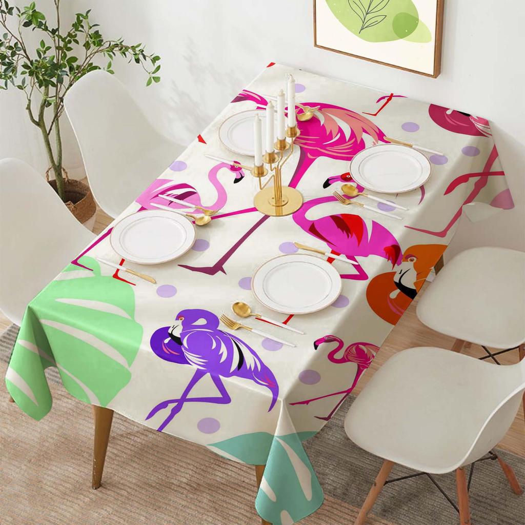 Tropical Flamingo Rectangular Polyester Tablecloth for Dining and Coffee Tables