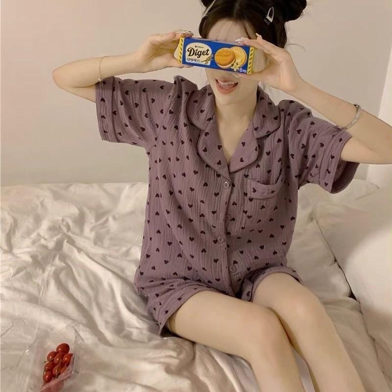 

Internet celebrity new purple full print love pajamas women s summer short-sleeved shorts two-piece set women s casual loungewear XXL