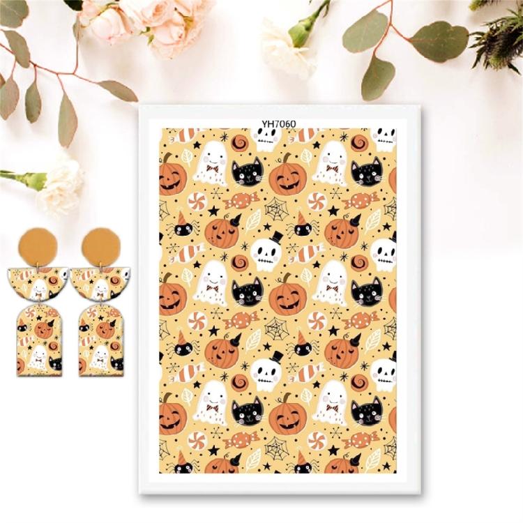 Halloween Water Soluble Stickers, Clay Transfer Paper Water Soluble Clay Transfer Sheet for Clay Earrings Jewelry Making