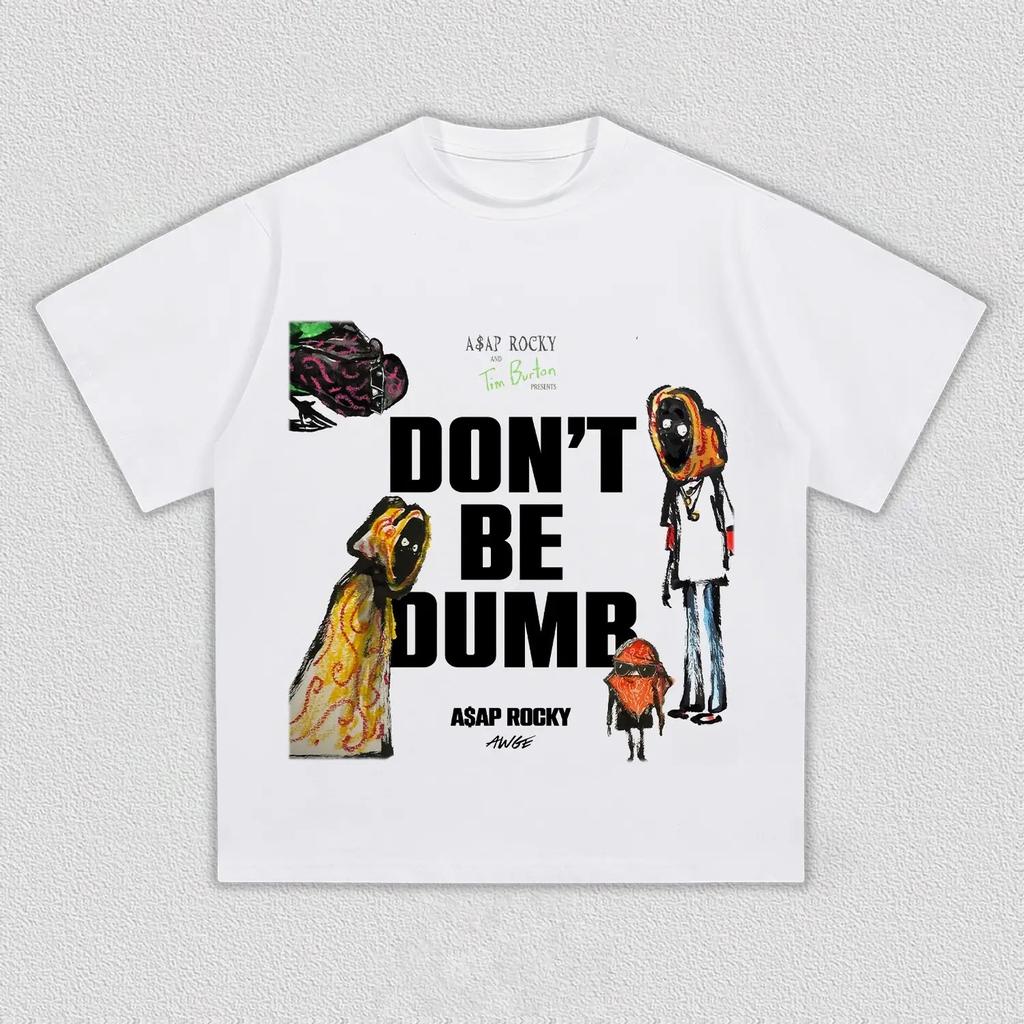ASAP Rocky Dont Be Dumb Album Graphics Cotton Men Shirt Summer Oneck Womens Y2k Hip Hop Short Sleeve Top Fan Gift