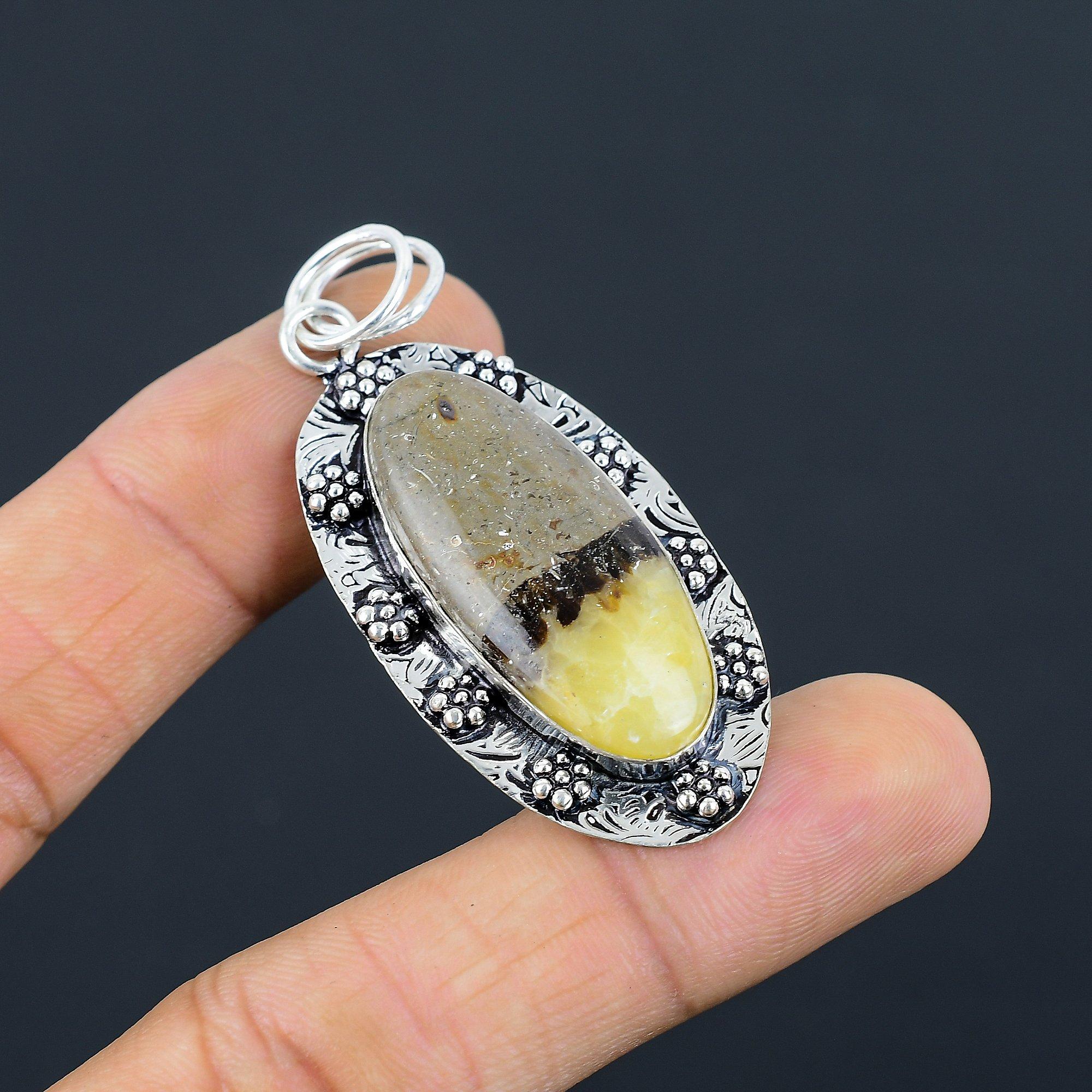 

Oval Root Chakra Septarian Stone 925 Silver Engagement Elegant Bezel New Pendant