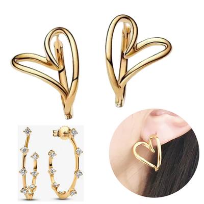 Funkelnde 925er Kupferbeschichtung Organische Gebogene Herzförmige Ohrringe Damen Date Geschenk Zirkon