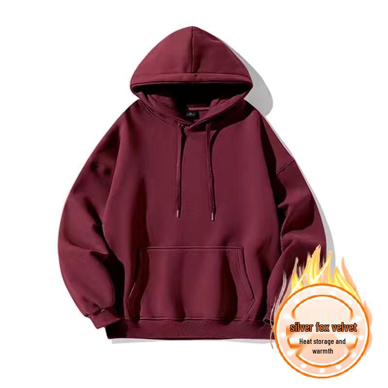 Unisex Heavyweight Fleece-Lined Hoodie: Solid Color, Casual, Trendy, Loose Fit for Autumn/Winter 2XL