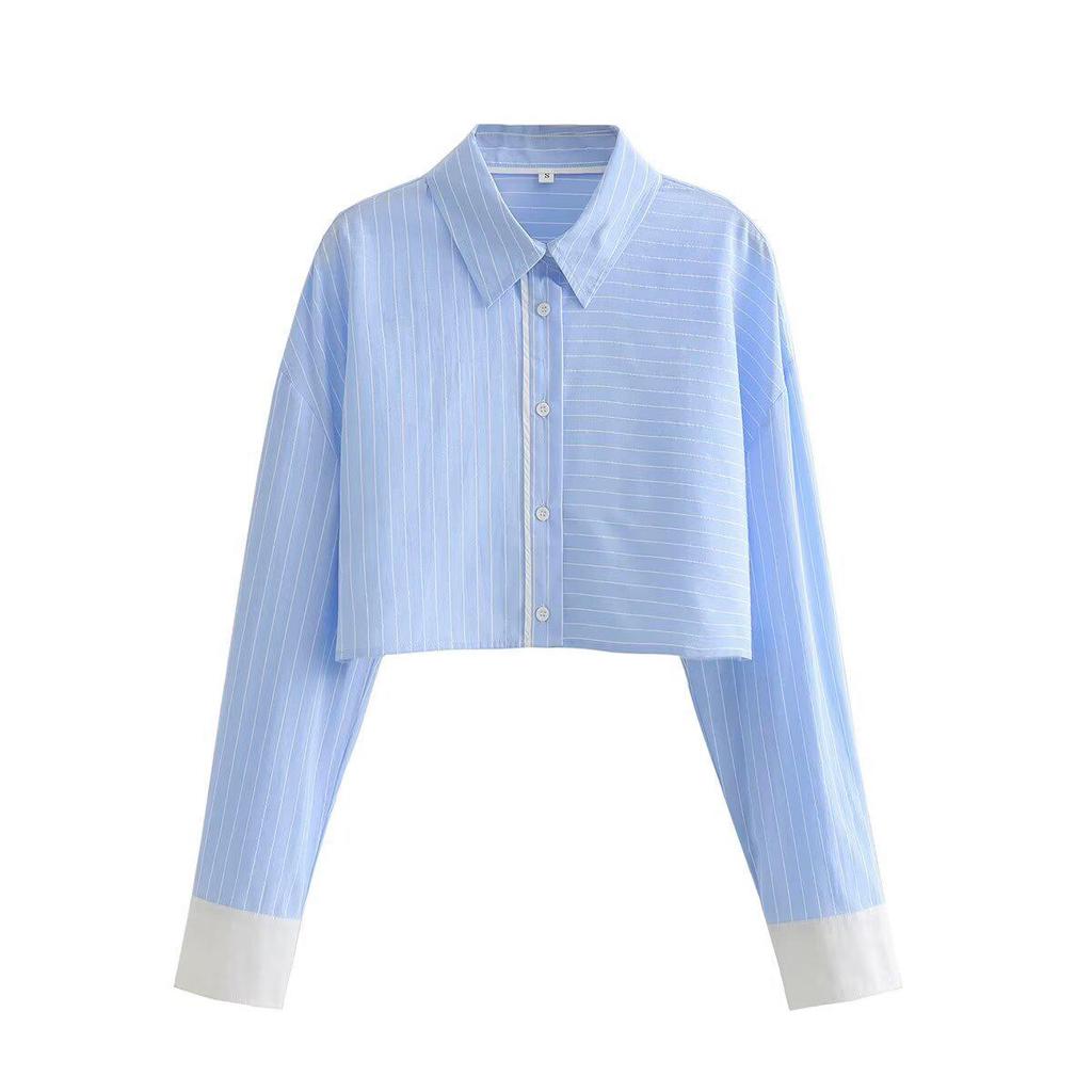 Spring 2025 Women's Striped Color Block Shirt & Shorts Set - European/American Style