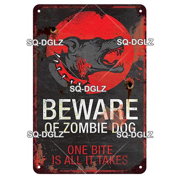 Zombie Dog Metal Sign Vintage Warning Plaque Wall Decor Man Cave Gift