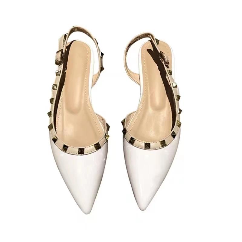 2024 Women Sandals Fashion Studded Pointed Toe Flats Leather Open Toe Sandals Women's Sandals Ladies Flats Shoes Woman Sandalen