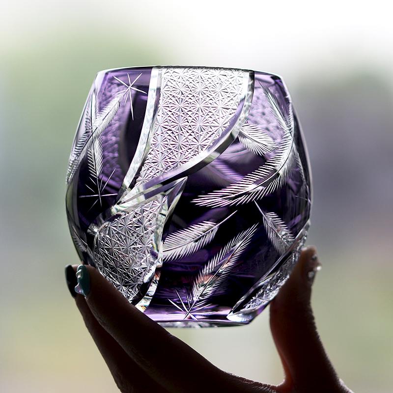 Handmade Edo Kiriko round Curved Rocks Glass Tumbler Colorful Japanese Style Whiskey Glasses with Gift Box for Cocktail Lovers