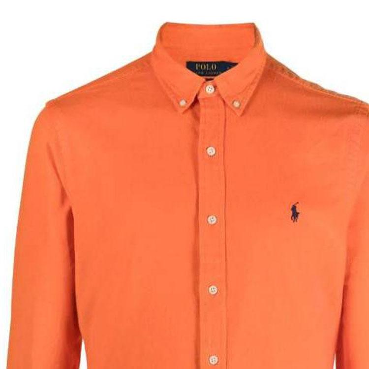 Polo Ralph Lauren Solid Point Collar Single-Breasted Slim Fit Long Sleeve Shirt Men Shirts Orange 710818761-019