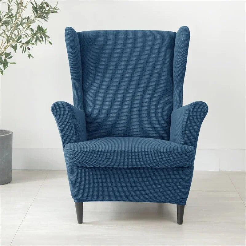 Solid Color Sloping King Back Chair Covers Elastic Polar Fleece Wing Chairs Cover with Seat Cushion Cover Furniture Protector