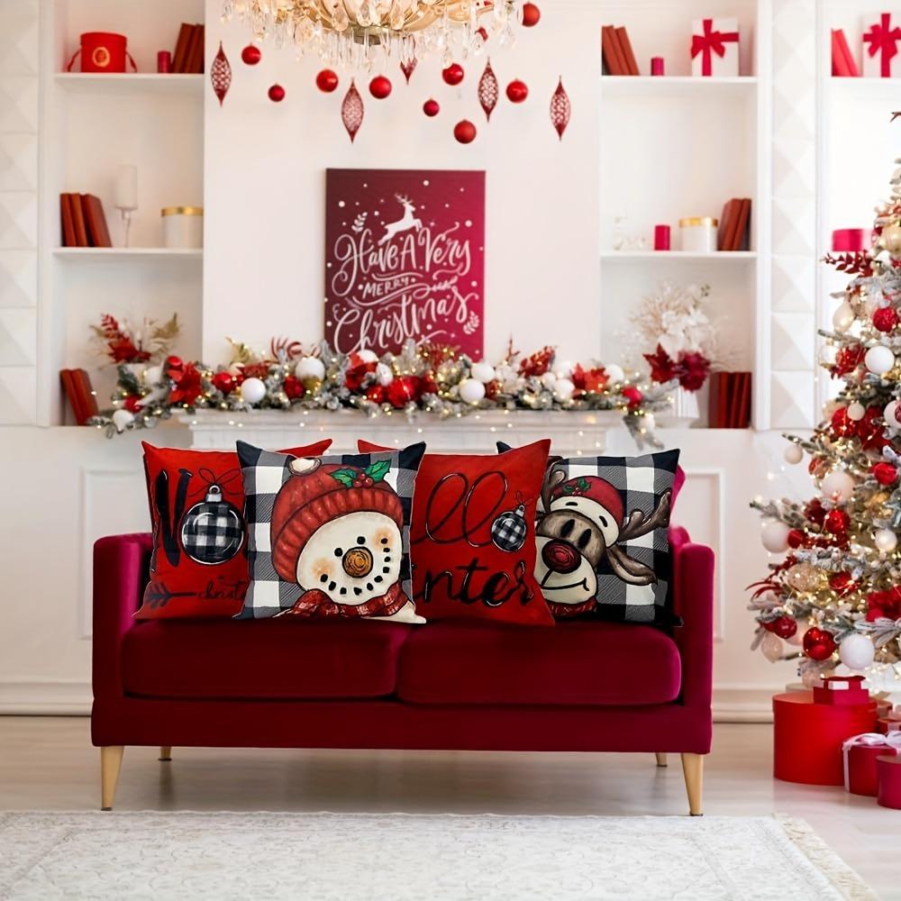 Festliche Weihnachtskissenbezüge: Schneemann-, Noel-, Hallo Winter- und Rudolph-Designs! Sofakissenbezug Neujahrs-Heimdekoration