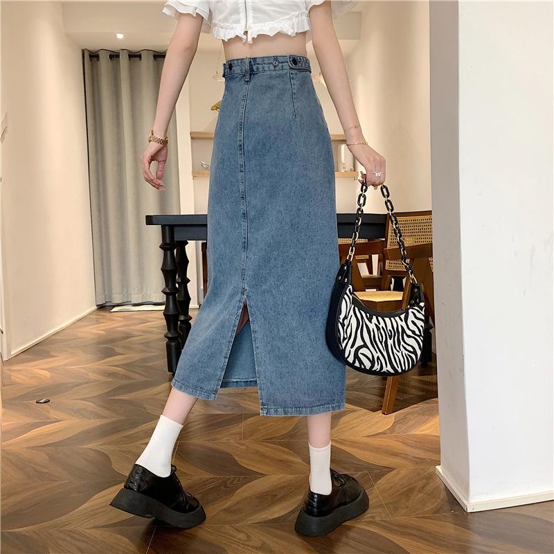 Gonna di Jeans A-line da Donna Taglie Forti Primavera e Autunno Vita Alta