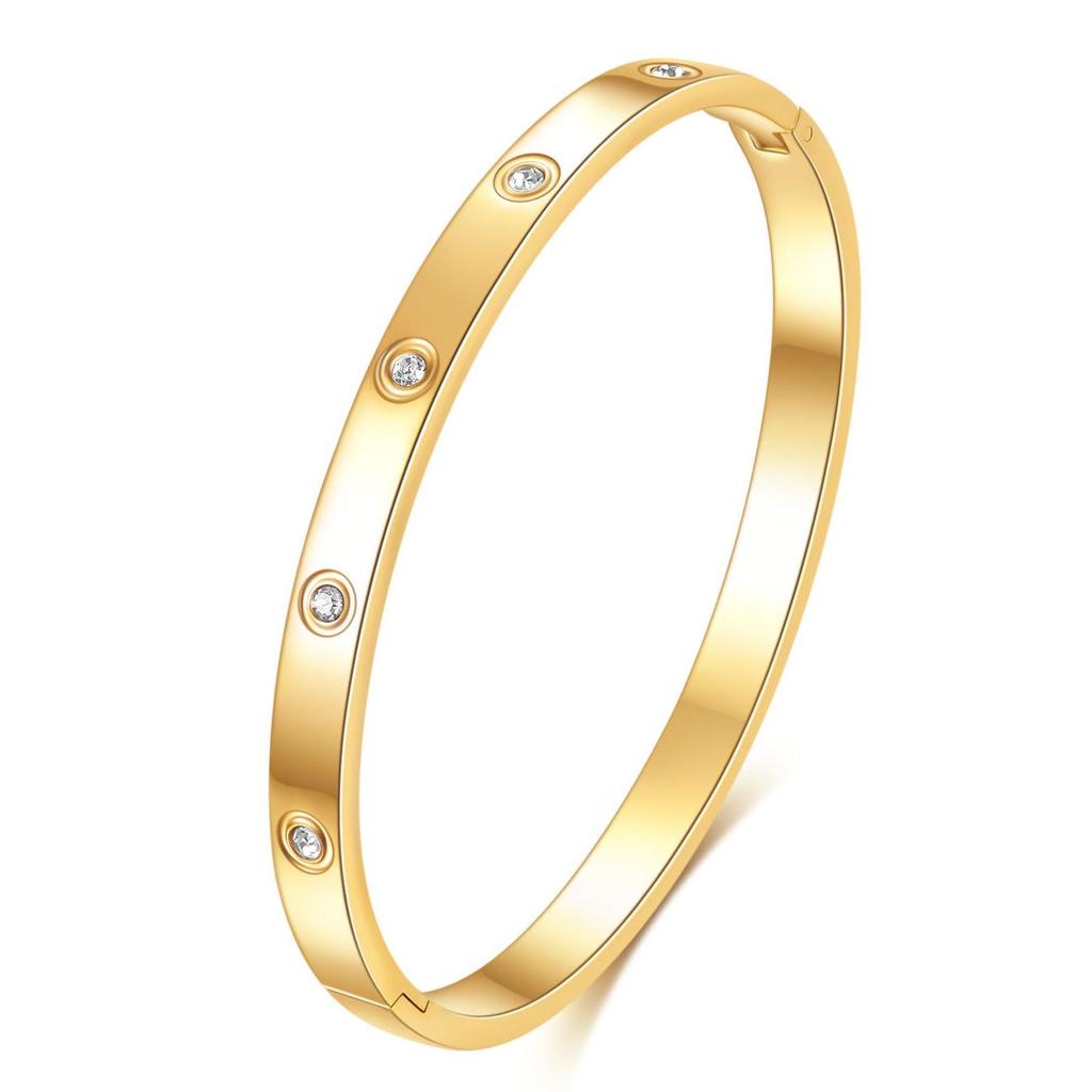 Stylish Zirconia Open Cuff Bracelet - 4MM/6MM Stainless Steel Couple Design