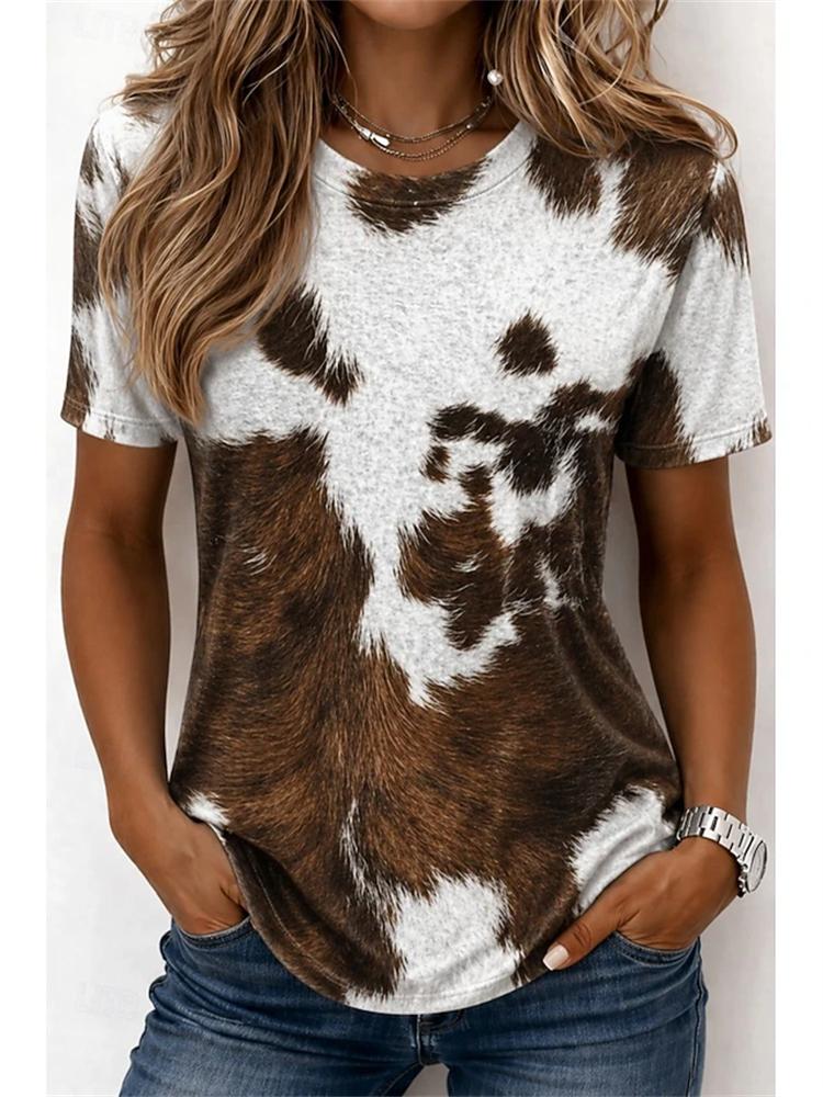New Women's Streetwear Short-Sleeve T-Shirt Minimalist-Style Graffiti Pig Print Top Stylish and Comfortable Short-Sleeve Shirt