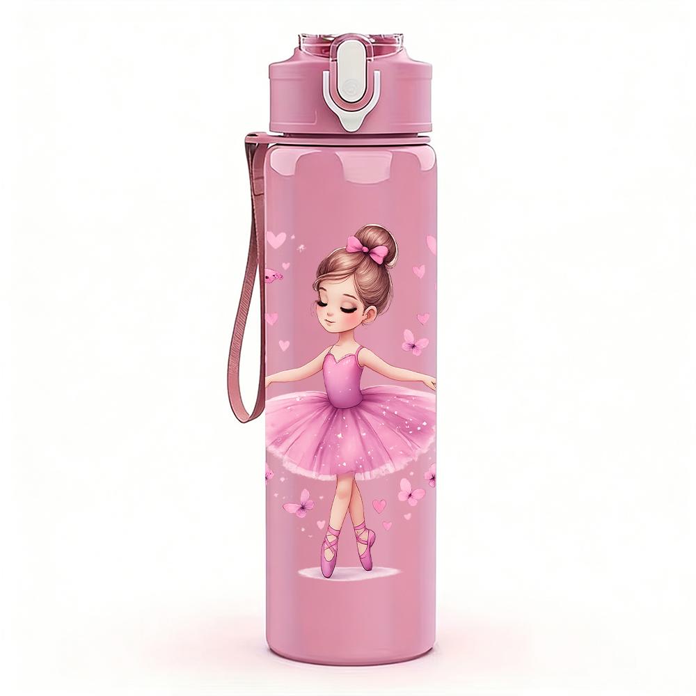 1 Pezzo Figura Ballerina con Cornice a Cuore 750ml Bottiglia d'Acqua in Plastica Colorata Tappo Flip-Top Anti-Perdita Per Sport Ufficio Uso Domestico