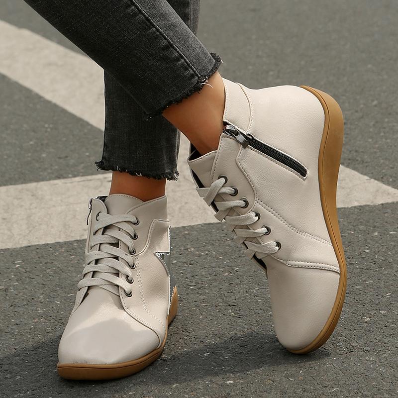 fashion 2024 New Lace Up Wedges Heel Women Boots Fashion Patchwork Soft Sole High Top Ankle Boots Pu Leather Waterproof Sneakers Mujer
