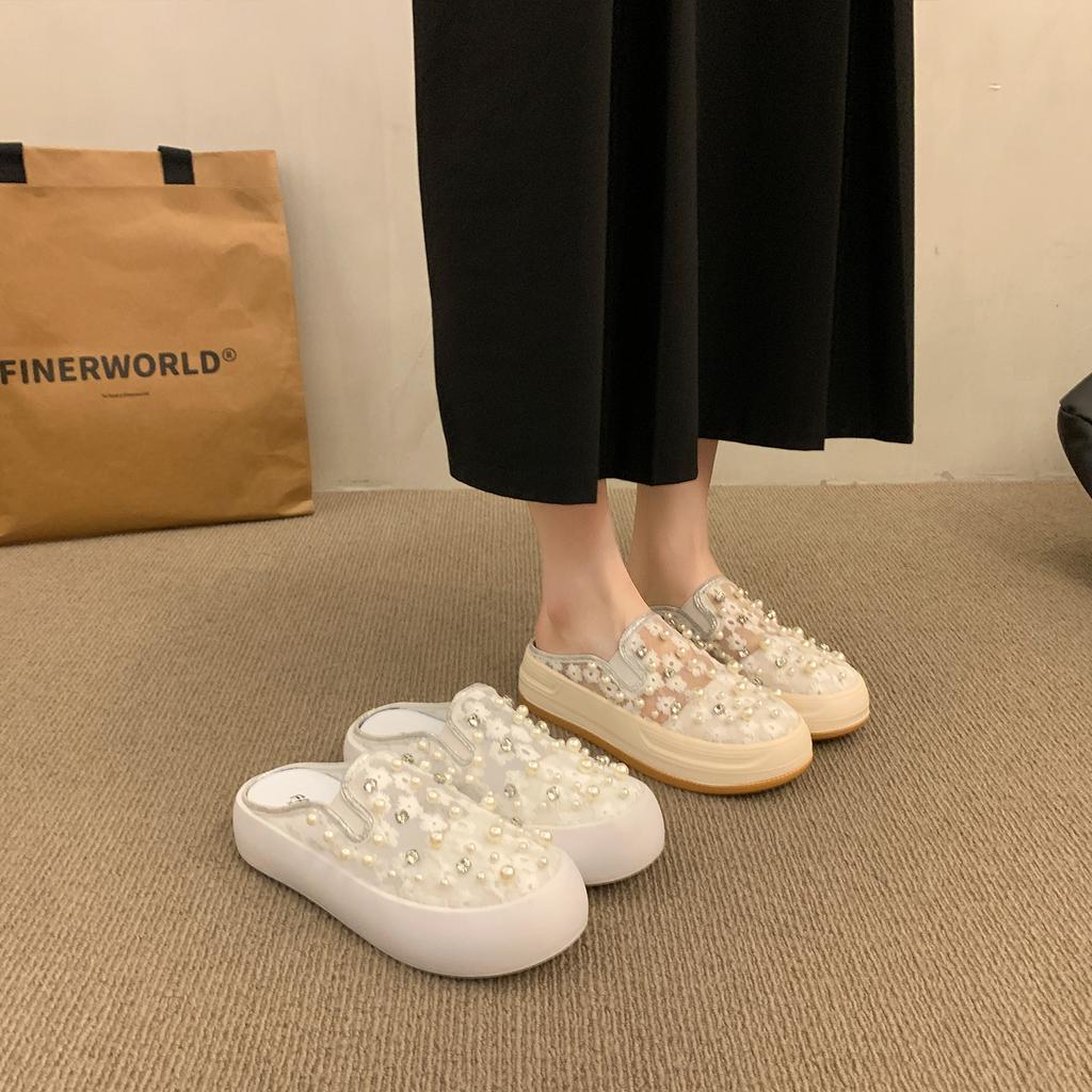 Fashion House Slippers Platform Glitter Slides String Bead Shoes Woman 2025 Fashion Cover Toe Pantofle Jelly Luxury Summer New Crystal