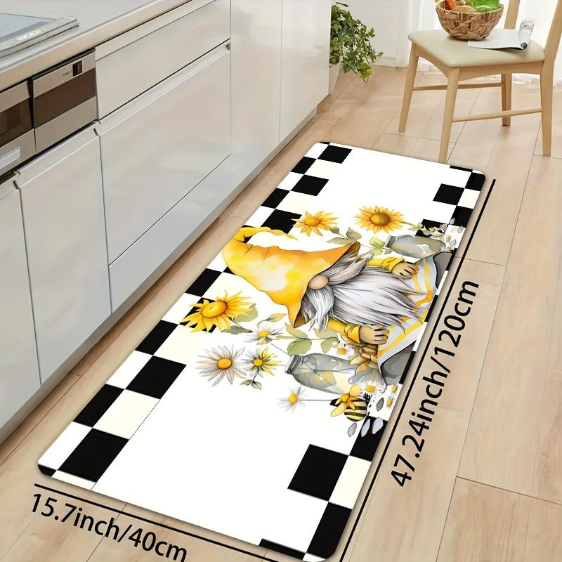 Gnome Sunflower Kitchen Rug, Washable Non-Slip Mat for Laundry Bathroom Bedroom Living Room Entryway Decor