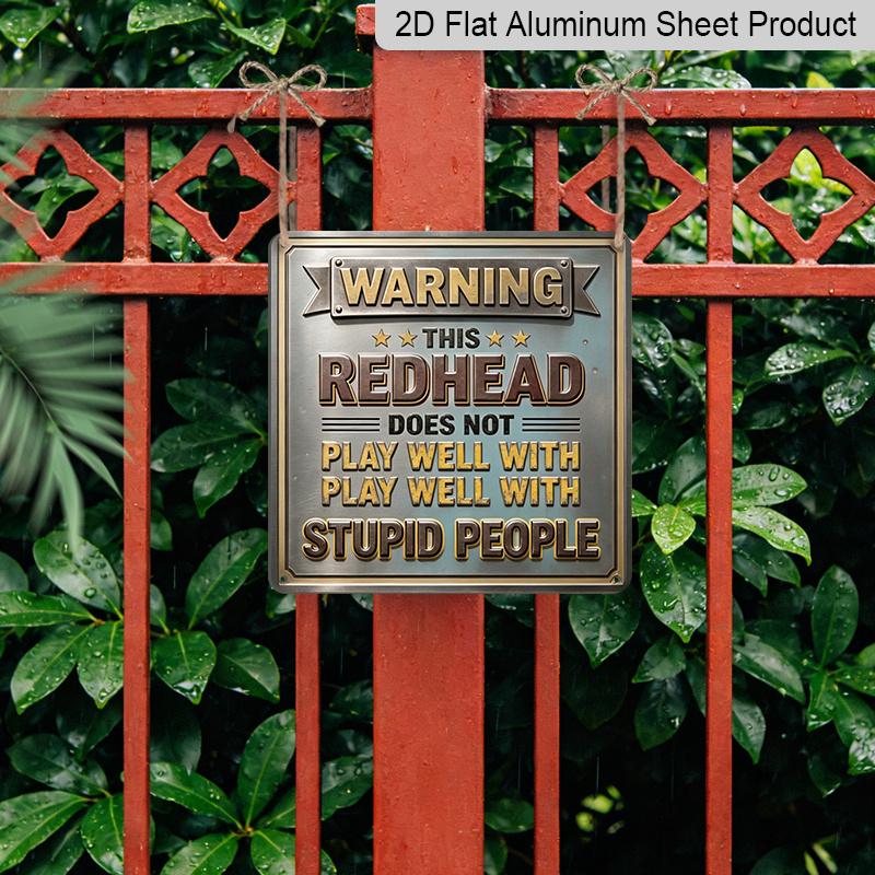 2D Flat - 1pc, Vintage Metal Aluminum Decorative Sign, Humorous Warning Slogan Featuring A Red-Haired Woman, Retro Wall Decor, Suitable for Home