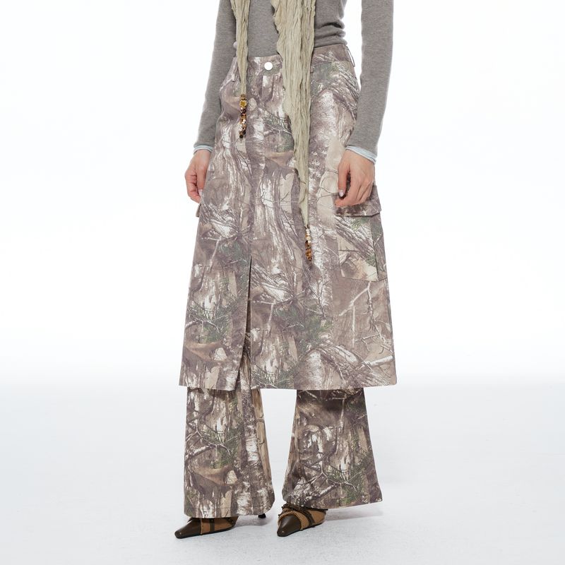 Live Camouflage Thelight Slightly Spicy Casual Camouflage Pants A- Line Slit Skirt Mountain Outdoor Fall and Winter New Arrival