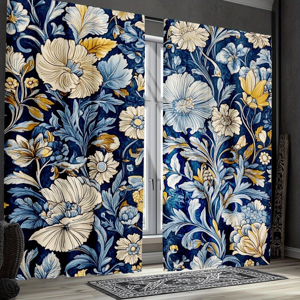 Set Of 2 Farmhouse Retro William Morris Floral Curtains Sunflower Botanical Design Bedroom Living Room Curtain For Great Made Polyester