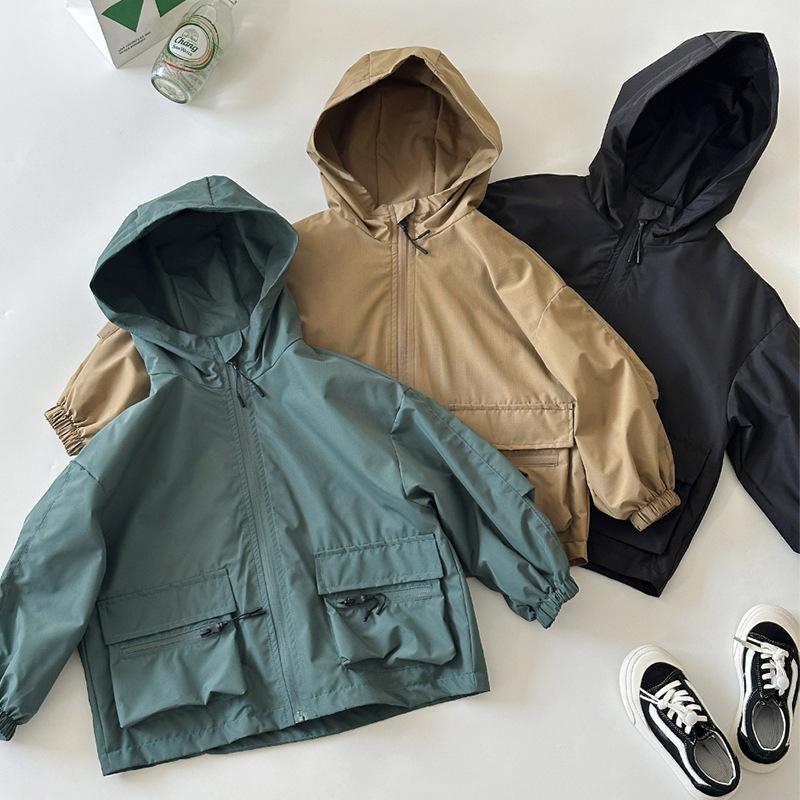 

Spring Autumn Boys Waterproof Hooded Jackets Children Coat Casual Teenager Outerwear School Baby Windbreaker Clothing 160 чорний