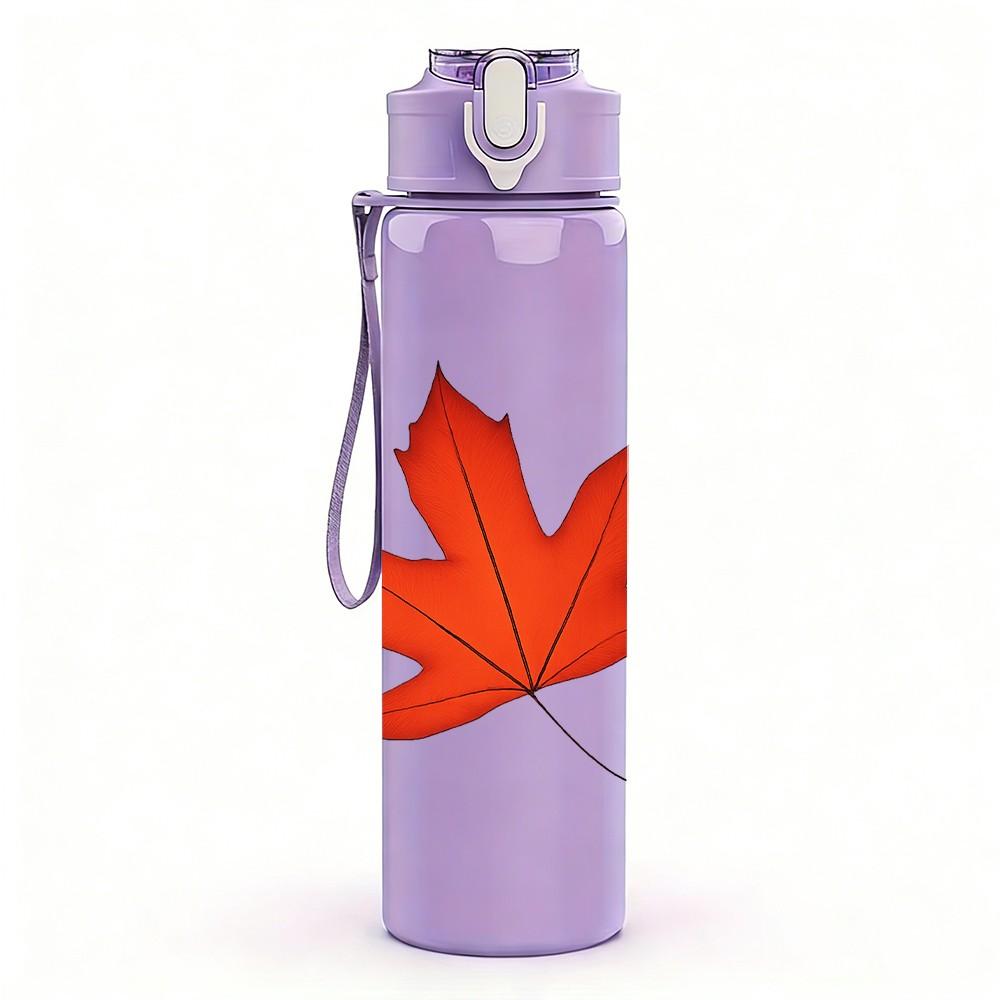 1PC Maple Leaf 750ml Color Plastic Sports Water Bottle Leakproof Flip Straw Lid Suitable for Sports Office Home Use