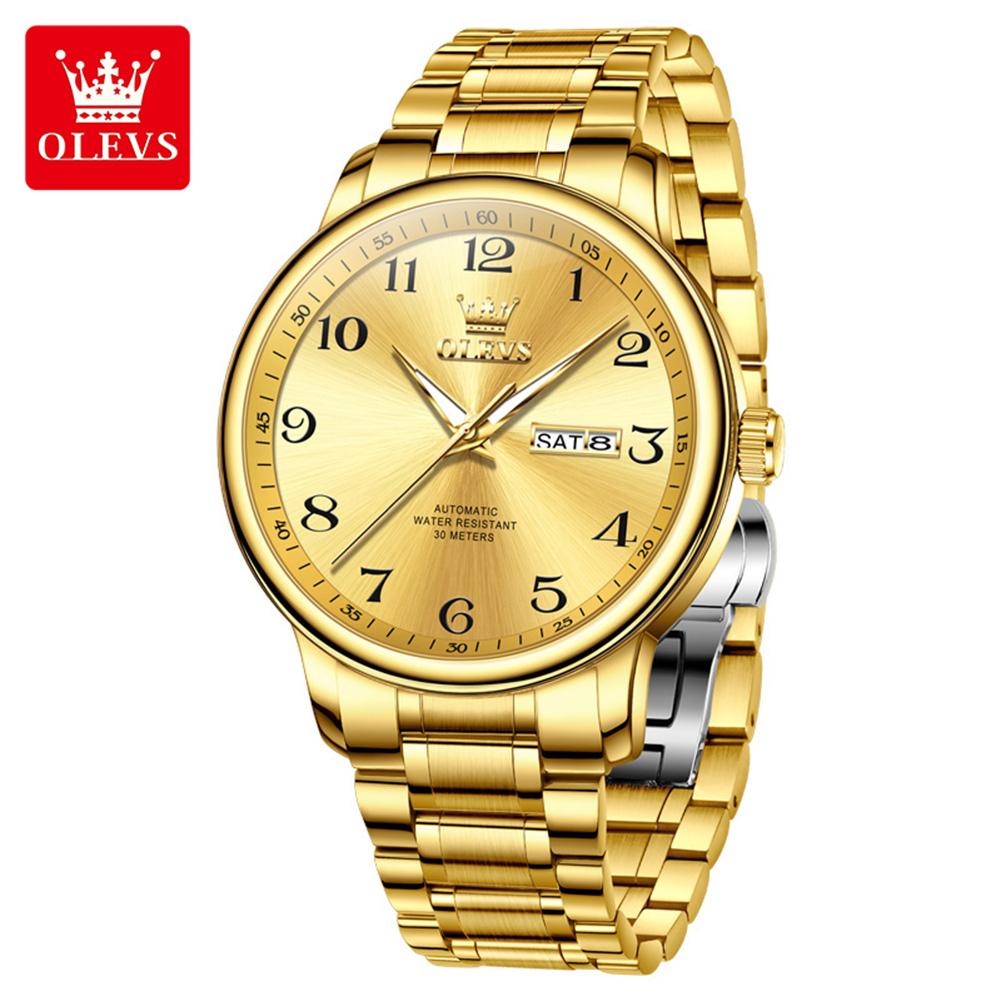 OLEVS New Automatic Man Watch Big Digital Scale Classic Dual Calendar Waterproof Luminous Business Mechanical Men's Watches 7072