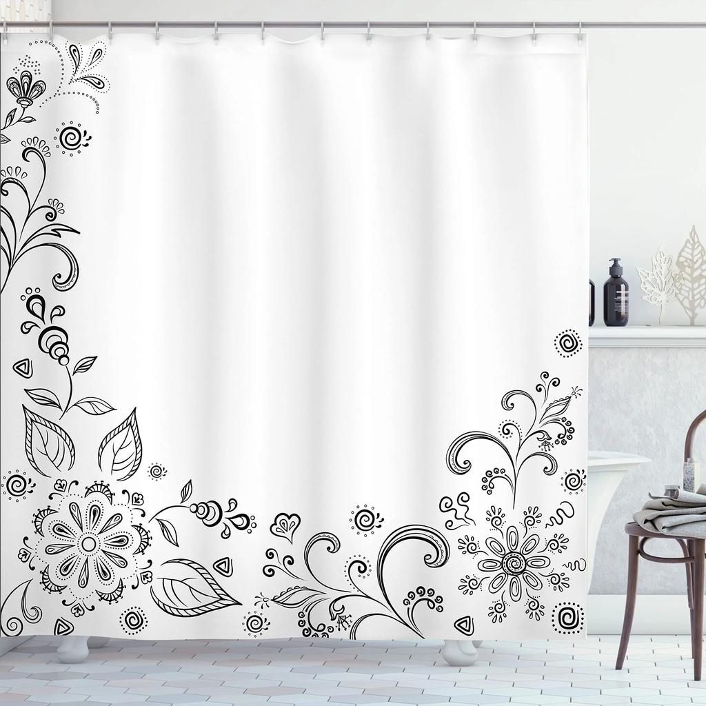 Mandala Shower Curtain,Vintage Cosmos Oriental Breeze Pattern Swirled Floral Leaves Cloth Fabric Bathroom Curtain Set with Hooks