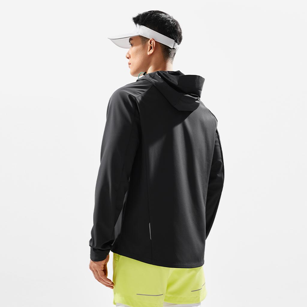 Li Ning Laufserie Wasserabweisende Kapuzen-Logo Langarmjacke Herrenjacke Schwarz AFDU351-1
