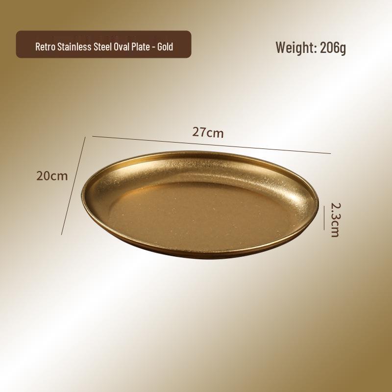 Retro Stainless Steel Egg-Shaped Oval Plate – Creative Dinnerware for BBQ, Cold Dishes, and Snacks